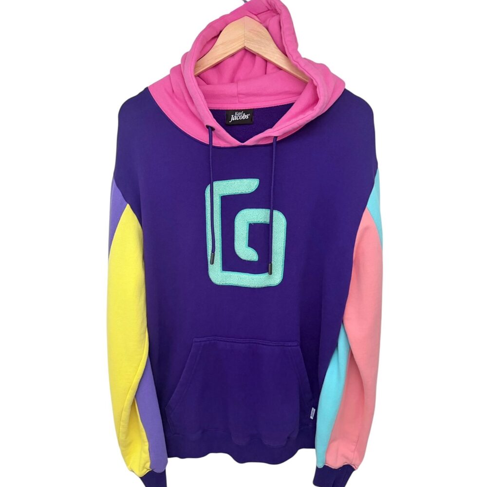 Karl Jacobs Purple Drawstring Colorblock Hoodie Men's Extra Large